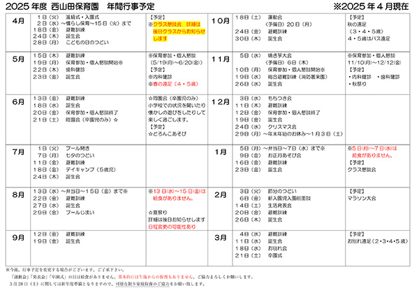 保育園の年間行事